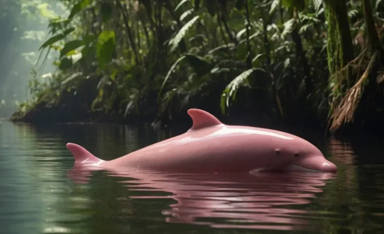Boto-cor-de-rosa nadando no Rio Amazonas