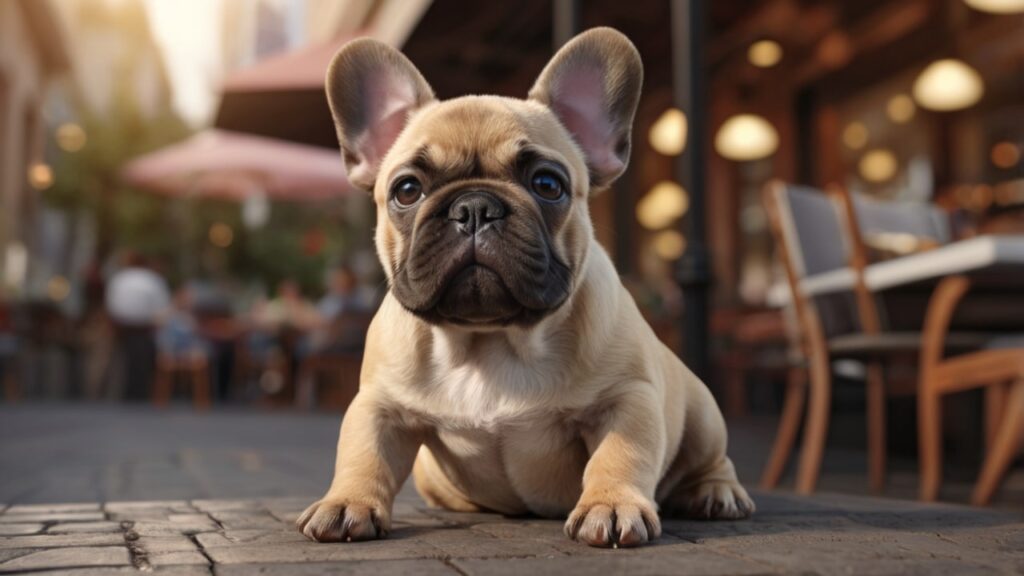 Filhote de bulldog francês fofo sentado