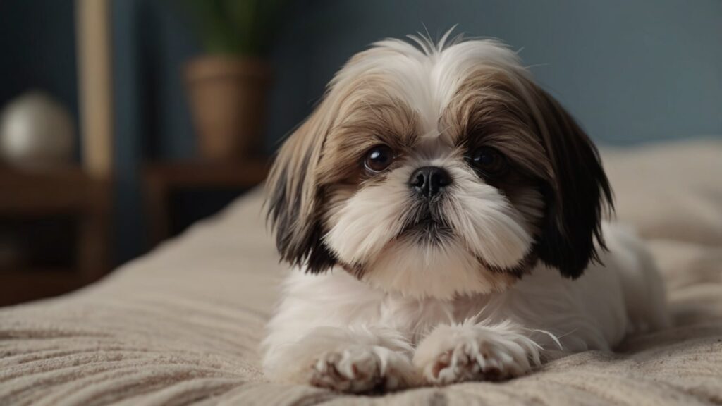 Filhote de shih tzu fofo com pelagem sedosa