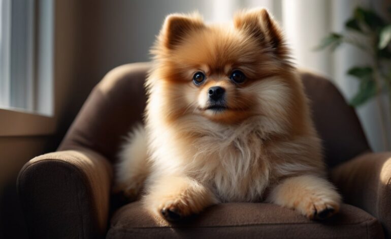 Filhote de pomeranian fofo em fotografia realista