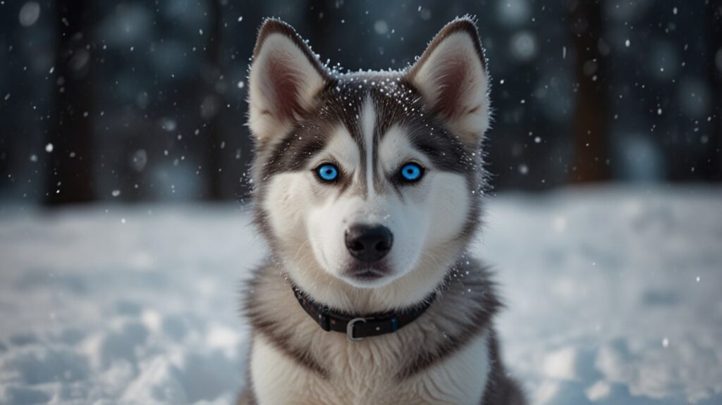 Filhote de husky siberiano fofo na neve