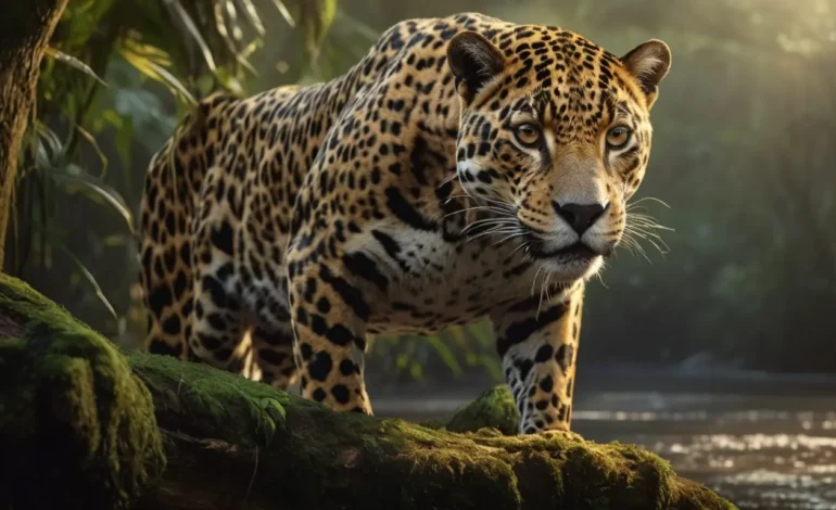 Onça-pintada na Amazônia em seu habitat natural.