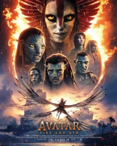 Pôster oficial de Avatar 3: Fogo e Cinzas representando a paisagem vulcânica de Pandora