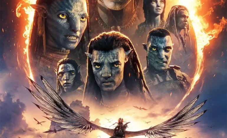 Pôster oficial de Avatar 3: Fogo e Cinzas representando a paisagem vulcânica de Pandora